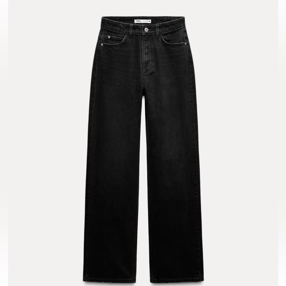 Zara high rise straight leg black denim jeans for fall winter